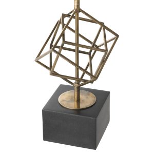 Table Lamp - Sculptured Squares Brass Base - Brown Square Velvet Shade