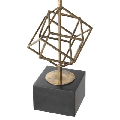 Table Lamp – Sculptured Squares Brass Base – Brown Square Velvet Shade