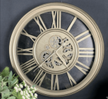 Wall Clock - Round Central Moving Cogs - Champagne Silver Finish