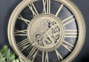 Wall Clock - Round Central Moving Cogs - Champagne Silver Finish