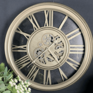 Wall Clock - Round Central Moving Cogs - Champagne Silver Finish