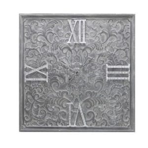 Wall Clock - Large Square Inlaid Metal - Antique Grey Finish