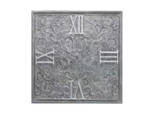 Wall Clock - Large Square Inlaid Metal - Antique Grey Finish