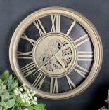 Wall Clock - Round Central Moving Cogs - Champagne Silver Finish