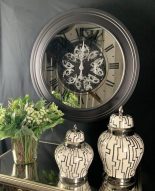 Wall Clock - 'Champs Elysee' - Moving Cogs - Mirror & Black Finish