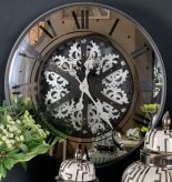 Wall Clock -'Champs Elysee's' - Moving Cogs - Mirror & Black Finish