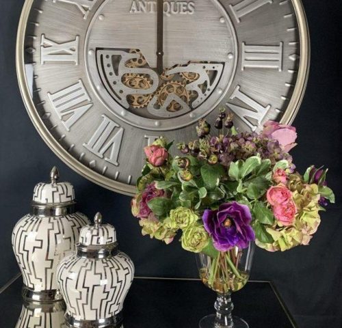 Flower Arrangement - Mixed Amethyst and Green Floral Display - Glass Urn Vase