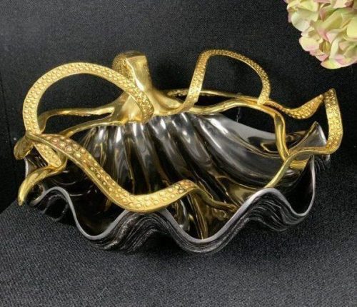 Octopus Fruit Bowl - Octopus Design - Polished Black & Gold