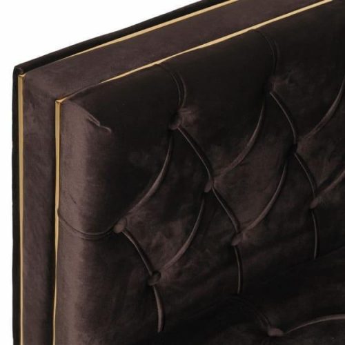 2 Seater Sofa - Deep Buttoned Chocolate Velvet - Polish Brass Finish Feet