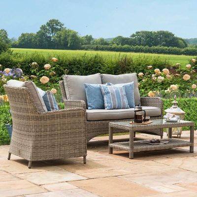 4 Seat Garden Sofa Set – Glass Top Table – 2 Chairs – Grey Polyweave