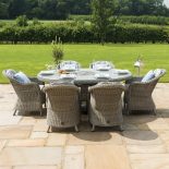 6 Seat Oval Garden Dining Table Set - Inset Ice Bucket - Umbrella - Grey Polyrattan