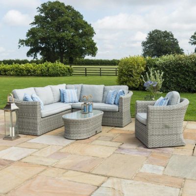 7 Seat Corner Garden Sofa Set - Coffee Table - Chair - Large - Grey Poly Rattane Table - Chair - Grey Poly Rattan