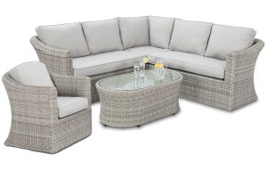 6 Seat Corner Garden Sofa Set - Coffee Table - Chair - Grey Poly Rattan