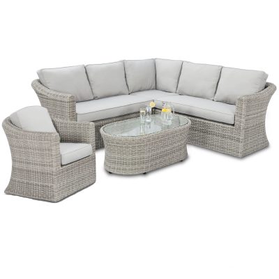 6 Seat Corner Garden Sofa Set - Coffee Table - Chair - Grey Poly Rattan
