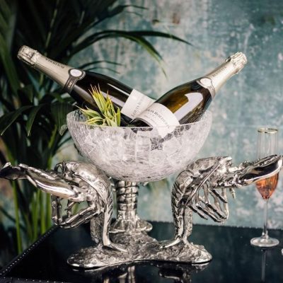 Lobster Fruit Bowl - Extra Large Design - Polished Chrome & Glass