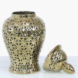 Medium Ginger Jar - Gold Ceramic Filigree Design Shaped Lidded Jar