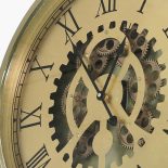 Wall Clock - Moving Center Cogs - Gold Parchment Design - Gold Surround