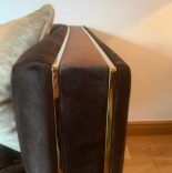 2 Seater Sofa - Deep Buttoned Chocolate Velvet - Polish Brass Finish Feet