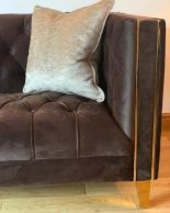 2 Seater Sofa - Deep Buttoned Chocolate Velvet - Polish Brass Finish Feet