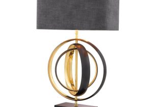 Table Lamp - Gunmetal & Polished Brass Finish - Gold Inlaid Grey Shade