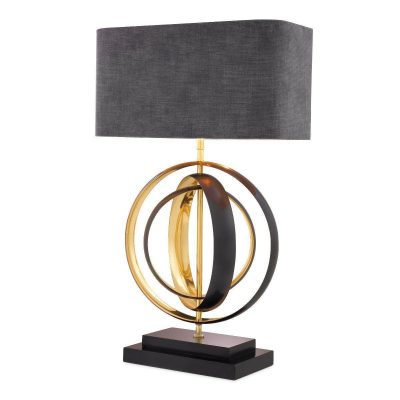Table Lamp - Gunmetal & Polished Brass Finish - Gold Inlaid Grey Shade