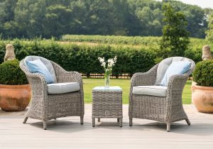 2 Seat Bistro Set - Glass Top Table - Grey Polyweave