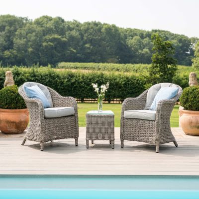 2 Seat Bistro Set – Glass Top Table – Grey Polyweave