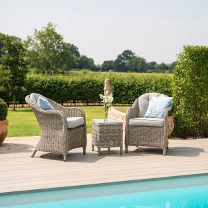 2 Seat Bistro Set - Glass Top Table - Grey Polyweave