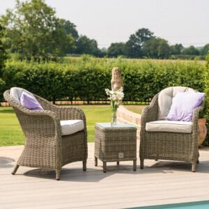 2 Seat Bistro Set - Glass Top Table & 2 Chairs - Natural Round Polyweave