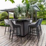 8 Seat Garden Fire Pit Bar Dining Set - All Weather Grey Fabric