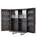 Drinks/Bar Cabinet - Mocha Straight Oak Veneer - Medium Bronze Finish - Grey Handles