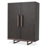 Drinks/Bar Cabinet - Mocha Straight Oak Veneer - Medium Bronze Finish - Grey Handles