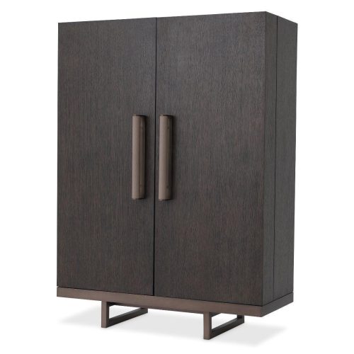 Drinks/Bar Cabinet - Mocha Straight Oak Veneer - Medium Bronze Finish - Grey Handles