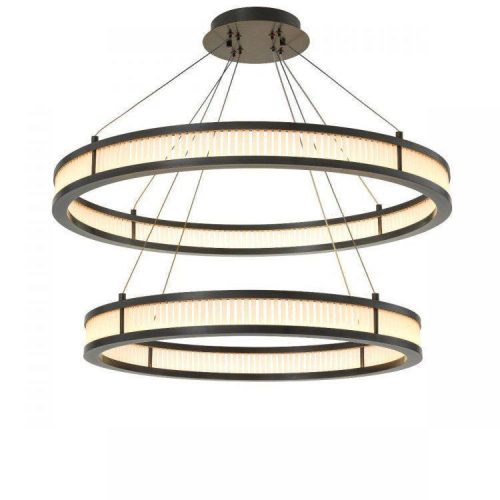 Chandelier - Double Ring - Frosted Glass - Antique Bronze Finish