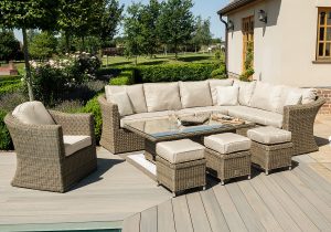 Garden Corner Sofa Set - Rising Table - Central Ice Bucket - Natural Poly Weave