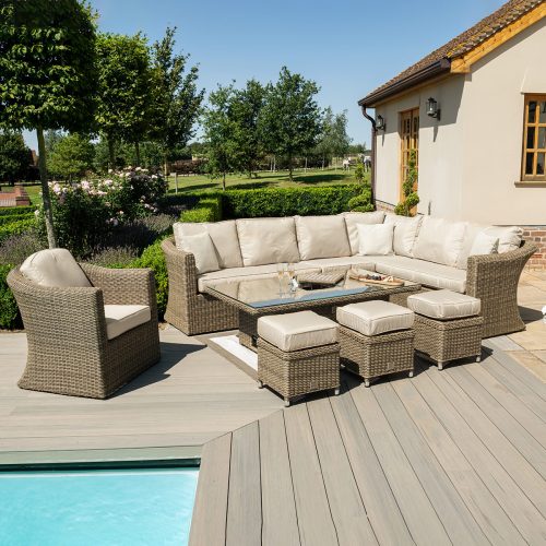 Garden Corner Sofa Set - Rising Table - Central Ice Bucket - Natural Poly Weave