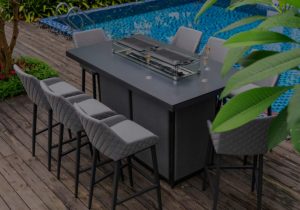8 Seat Bar Garden Fire Pit Dining Set - All Weather Grey Fabric