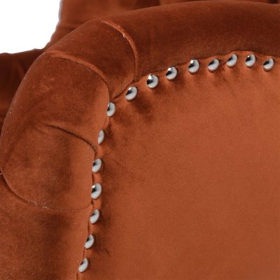 Swivel Chair – Deep Buttoned Burnt Orange Velvet – Studded Surround