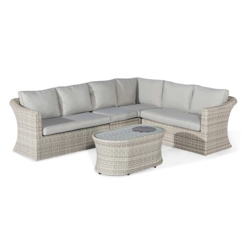 Corner Sofa Set - Fire Pit Coffee Table - Grey Poly Rattan - Large