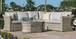 Corner Sofa Set - Fire Pit Coffee Table - Grey Poly Rattan - Large