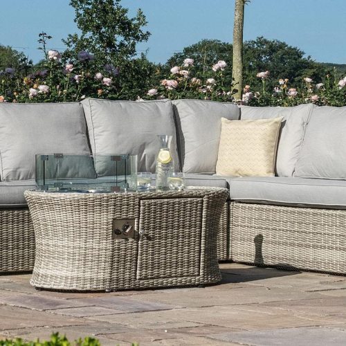 Corner Sofa Set - Fire Pit Coffee Table - Grey Poly Rattan - Large