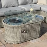 Corner Sofa Set - Fire Pit Coffee Table - Grey Poly Rattan - Large