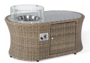 Oval Fire Pit Coffee Table - Natural Light Brown