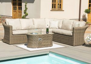 Garden Corner Fire Pit Sofa Set - Fire Pit Coffee Table - Light Poly Weave