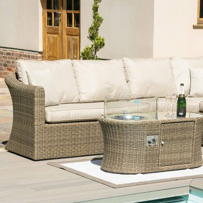 Garden Corner Fire Pit Sofa Set – Fire Pit Coffee Table – Light Poly Weave