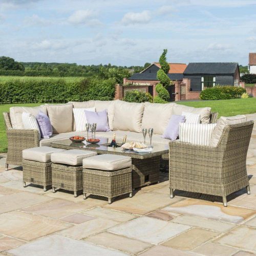 Garden Corner Sofa Set - Rising Table - Central Ice Bucket - Natural Poly Weave