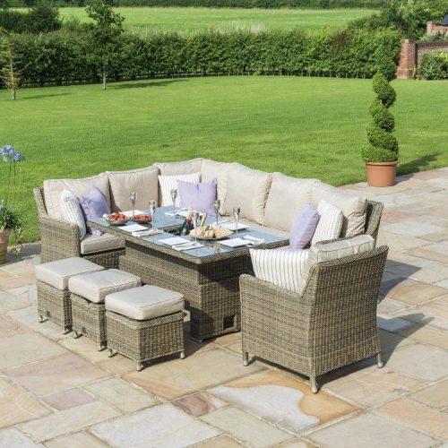 Garden Corner Sofa Set - Rising Table - Central Ice Bucket - Natural Poly Weave