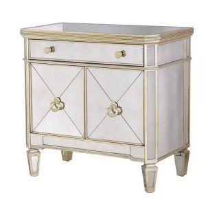 Cabinet - Antique Mirrored - 1 Drawer - 2 Door - Mirrored Furniture Range