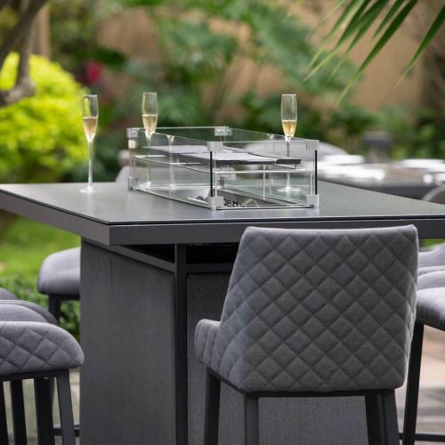 8 Seat Garden Fire Pit Bar Dining Set - All Weather Grey Fabric