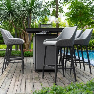 8 Seat Bar Garden Fire Pit Dining Set – All Weather Grey Fabric